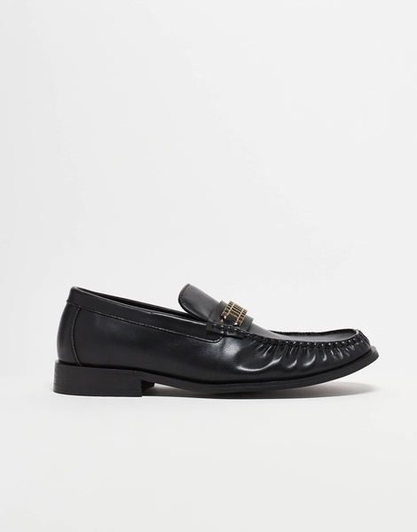 ASOS DESIGN penny loafers in black with gold color hardware