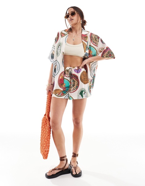 ASOS DESIGN satin shorts in plate print - part of a set