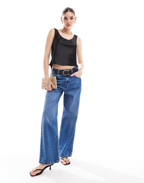 ASOS DESIGN scoop neck cami in satin in Black