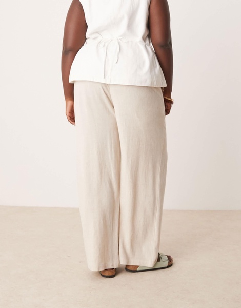ASOS DESIGN Curve relaxed straight leg pants with linen in stone