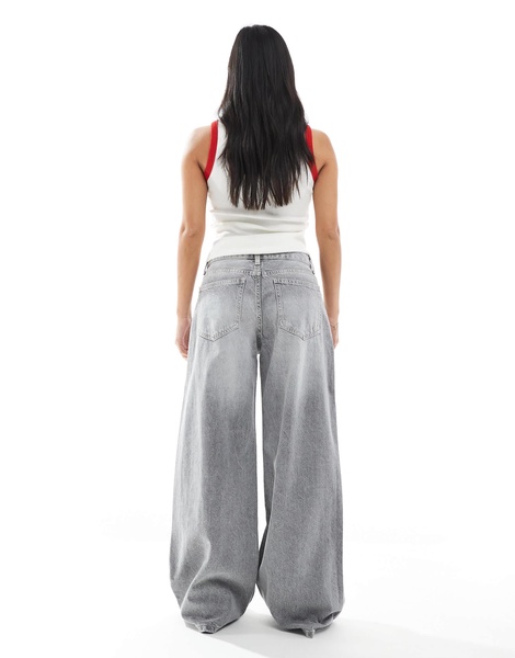 Bershka Petite high waist wide leg jeans in gray