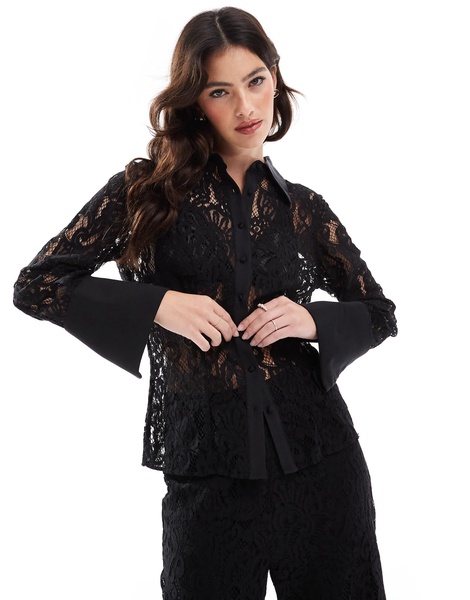 French Connection sheer lace shirt in black - part of a set