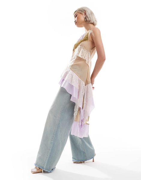 Reclaimed Vintage limited edition longline asymmetric hem top in spliced fabric
