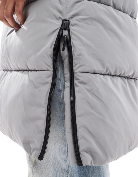Bershka longline puffer coat in gray