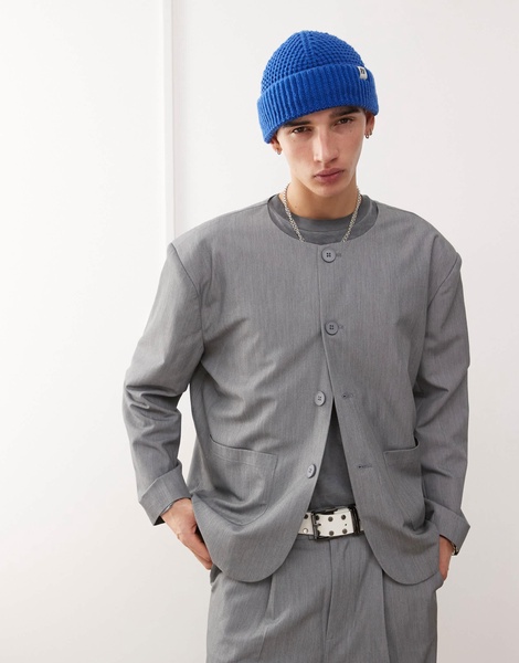 Reclaimed Vintage collarless blazer in gray