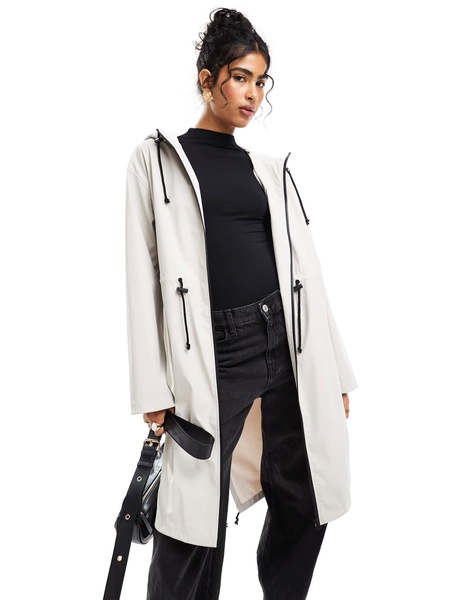 ASOS DESIGN rubberized longline parka with drawstring detail in neutral