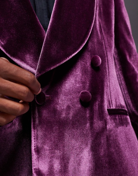 ASOS DESIGN double breasted regular suit jacket in burgundy velvet