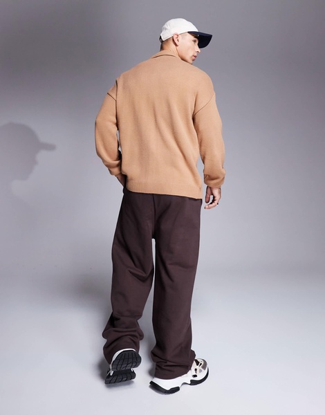 ASOS DESIGN premium heavyweight wide leg sweatpants 400gsm in brown