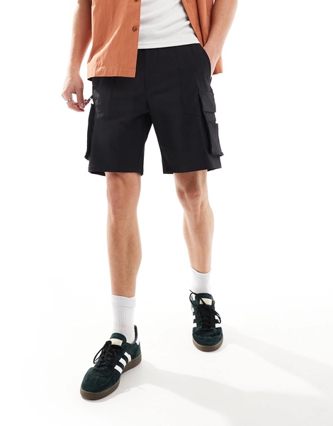Bershka nylon cargo pocket shorts in black