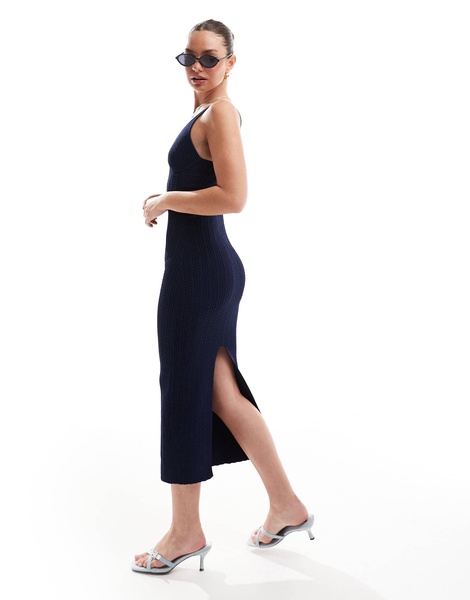 Bershka corset detail knitted maxi dress in navy