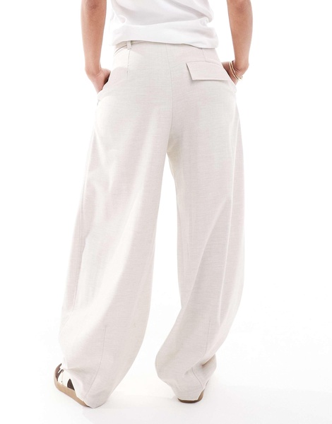 Bershka wide leg pleated front tailored pants in ecru