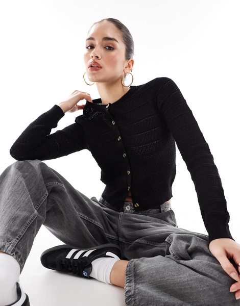 Brave Soul crew neck cardigan with stitch detail in black