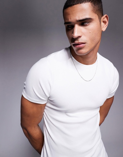 ASOS DESIGN essential muscle fit rib t-shirt in white