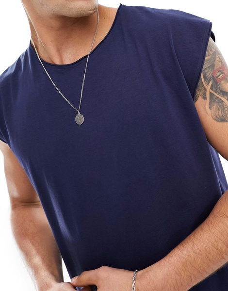 Brave Soul raw edge tank in navy