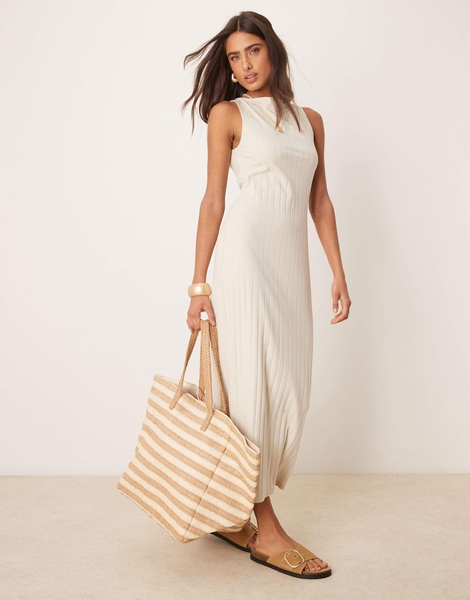 ASOS DESIGN straw oversized tote bag in natural stripe