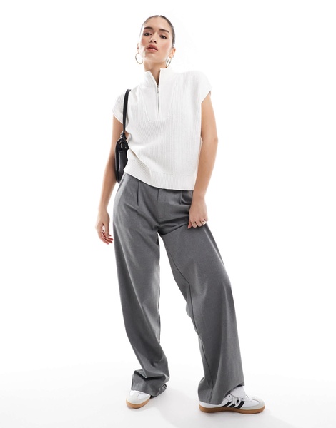 Brave Soul half zip oversized tank in white