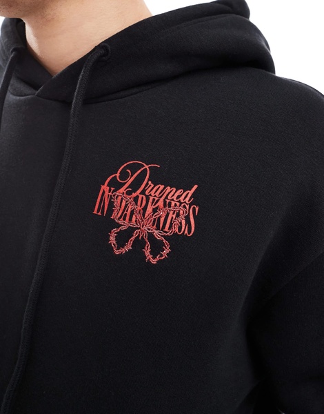 Bershka darkness back printed hoodie in black
