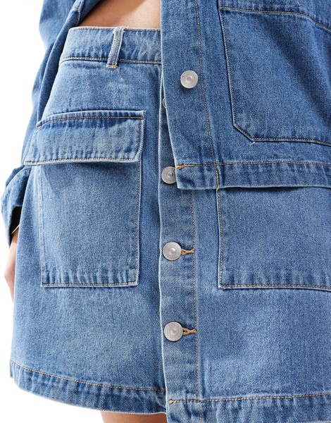 Pieces utility denim mini skirt in medium blue - part of a set