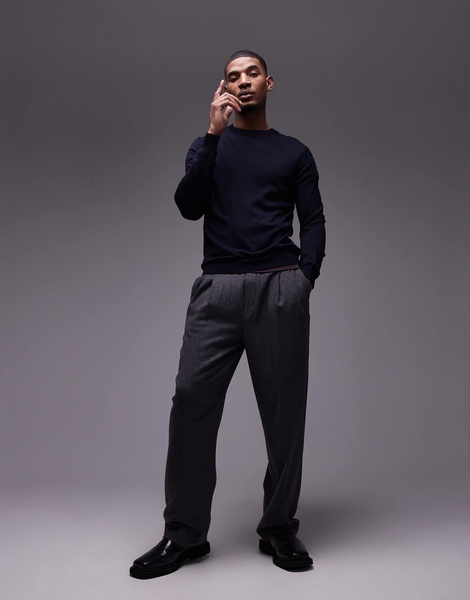 Mango knitted crew neck sweater in navy