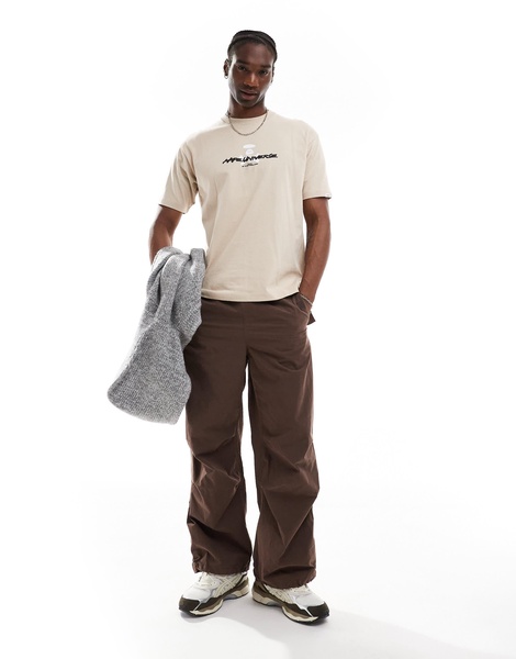 Aape By A Bathing Ape logo t-shirt with camo back print in beige