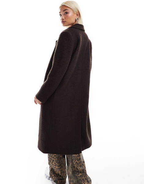 Monki tailored double breasted longline coat in brown