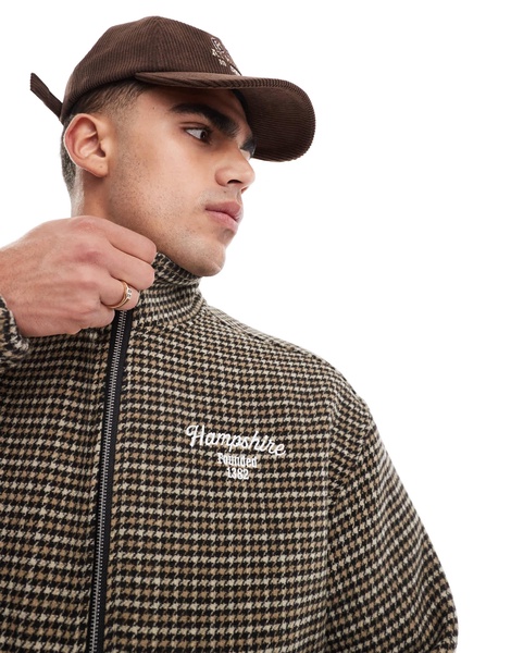 Bershka checked bomber jacket in brown