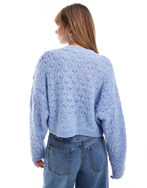 Miss Selfridge pretty pointelle stitch sweater in soft blue