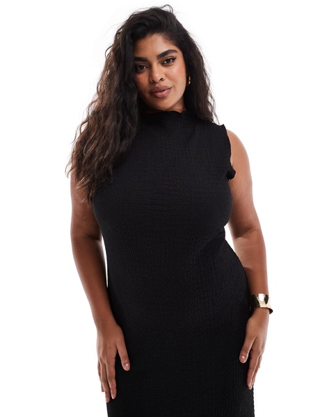 Vero Moda Curve sleeveless textured maxi dress in black