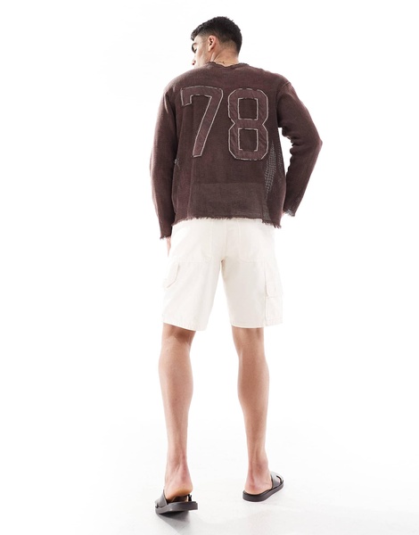 Bershka oversized mesh T-shirt jersey in brown