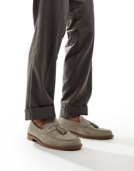 ASOS DESIGN loafer in stone suede with tassel and natural sole
