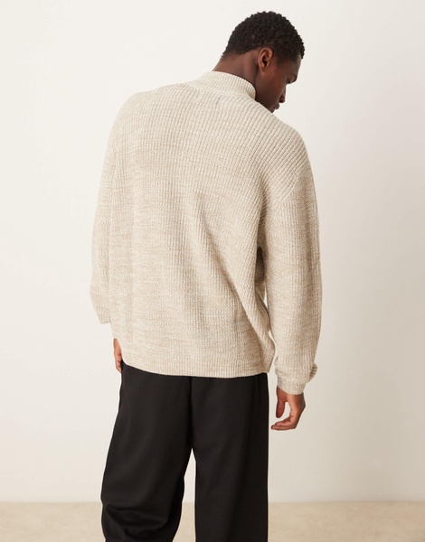 ASOS DESIGN knitted oversized fisherman rib zip through in oatmeal twist