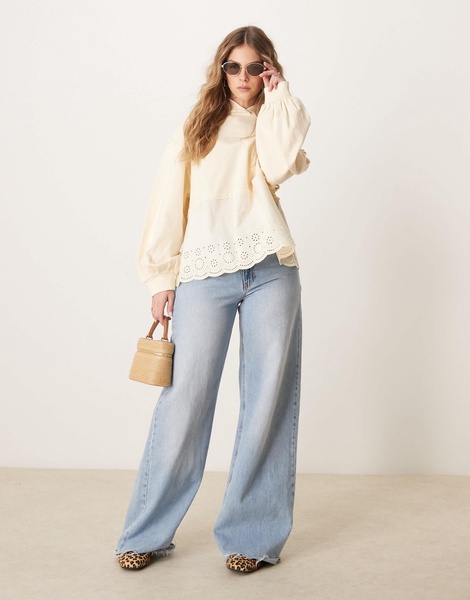 ASOS DESIGN oversized hoodie with embroidery detail in washed cream
