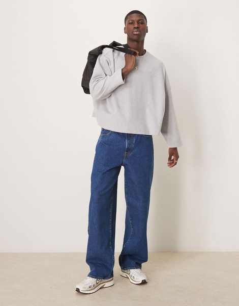 ASOS DESIGN super oversized cropped sweater in heavyweight brushed rib in gray heather