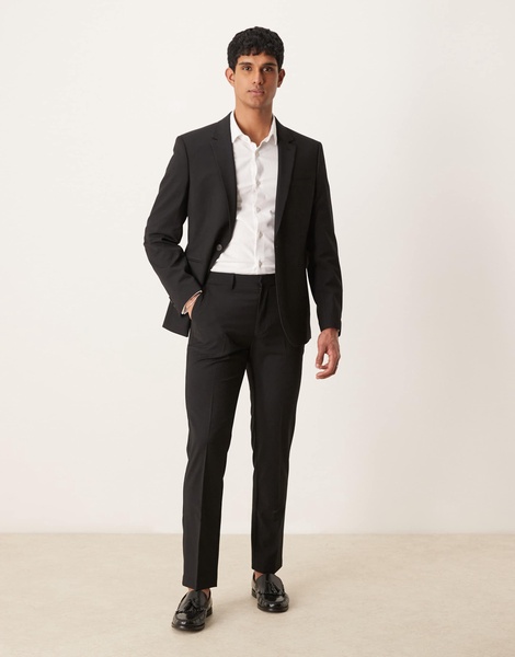 ASOS DESIGN washable slim suit jacket with wool in black