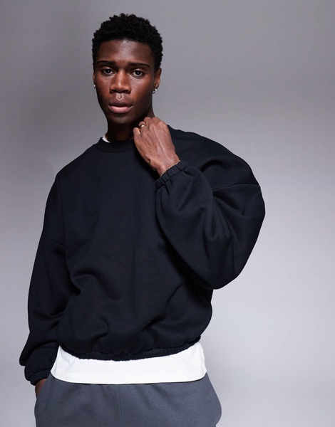 ASOS DESIGN heavyweight boxy extreme oversized sweatshirt with elasticized cuffs and hem in black