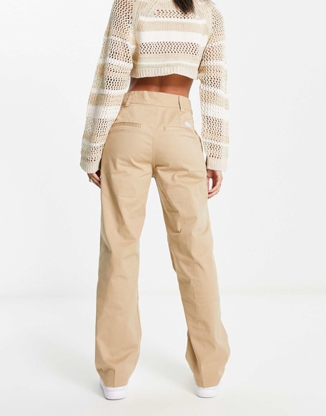 Bershka high waisted straight leg pants in sand