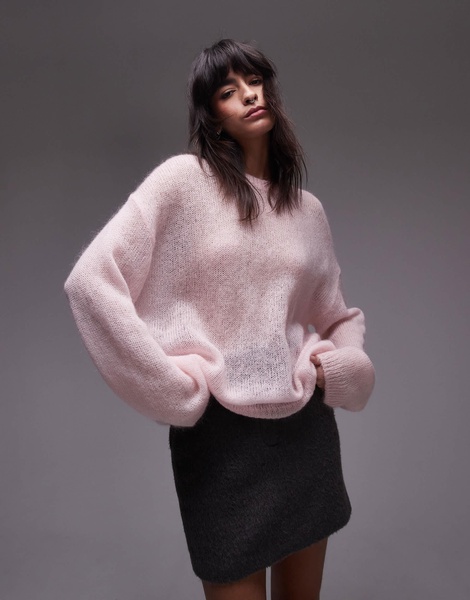 ARKET sheer mohair and wool blend knit sweater in light pink