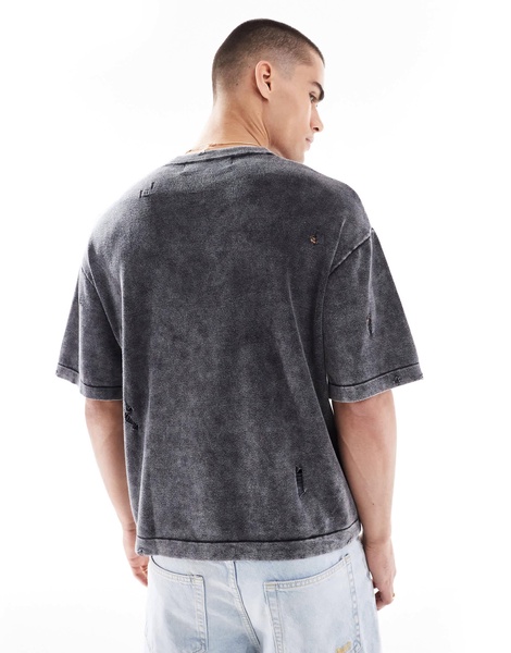 Bershka knit washed t-shirt in black