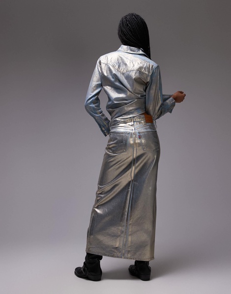Levi's maxi column metallic denim skirt in gold