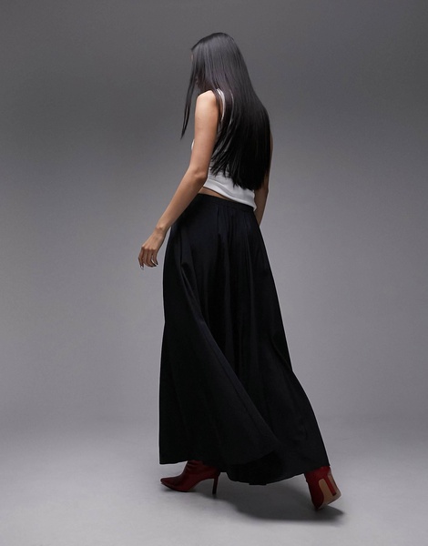 Topshop technical fabric full maxi skirt in black