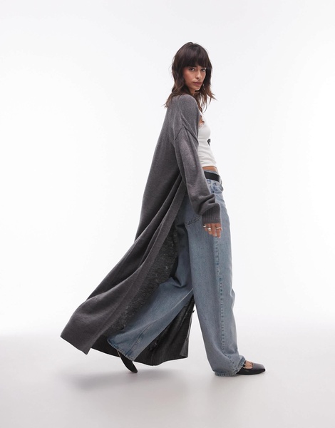 Topshop knit maxi cardigan in charcoal