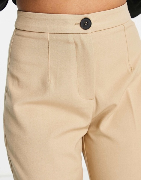 Bershka Petite wide leg slouchy dad tailored pants in camel