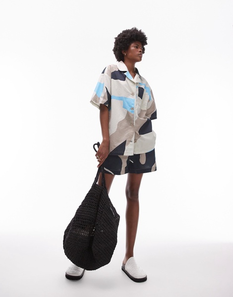 Topshop abstract printed short sleeve shirt in multi - part of a set