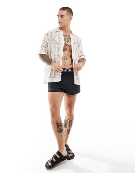 Bershka crochet patterned shirt in ecru
