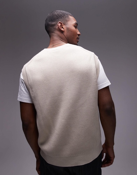 ARKET knitted vest with crew neck in off white