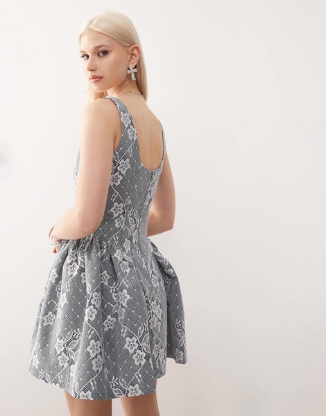 Amy Lynn drop waist jacquard mini dress in gray