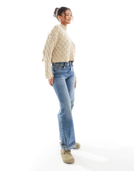 Bershka high neck chunky sweater in sand