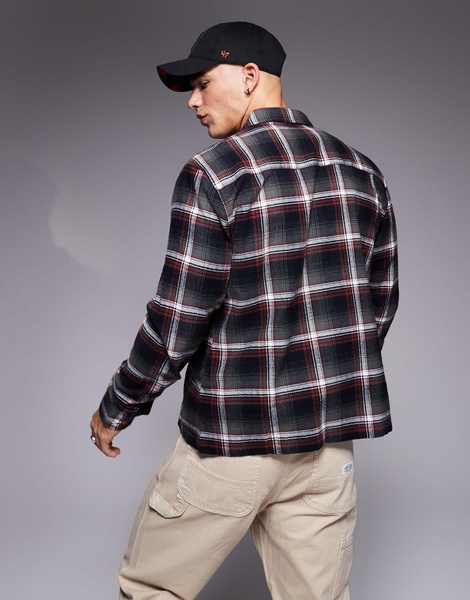 ASOS DESIGN boxy regular shirt in black and red check