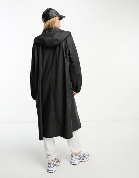 ASOS DESIGN Tall rubberized rain parka coat in black
