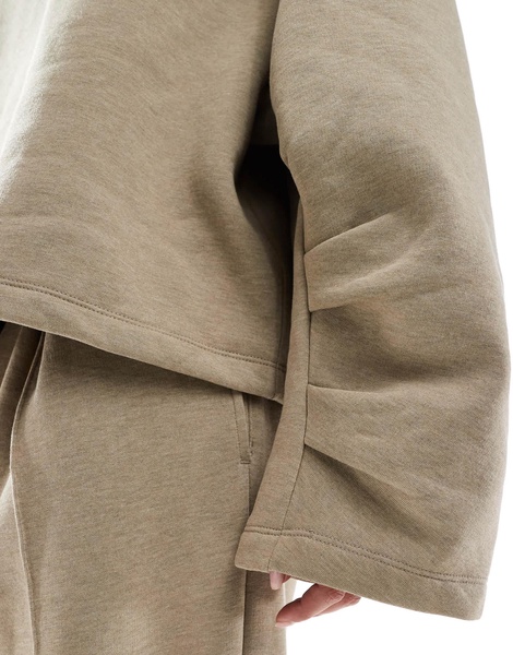 ASOS DESIGN oversized sweat with ruched sleeve detail in khaki heather